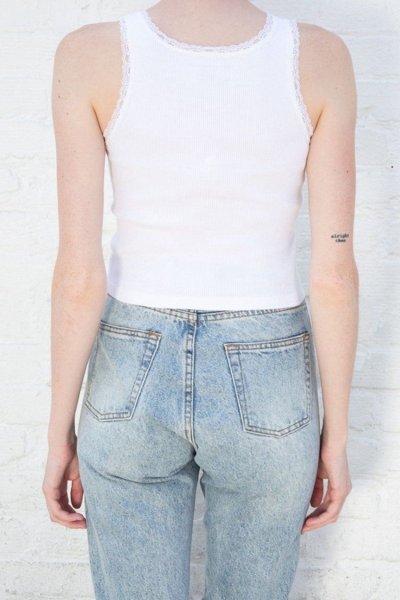 Debardeur Brandy Melville Ronnie Rib Dentelle Blanche | DUT-19244063